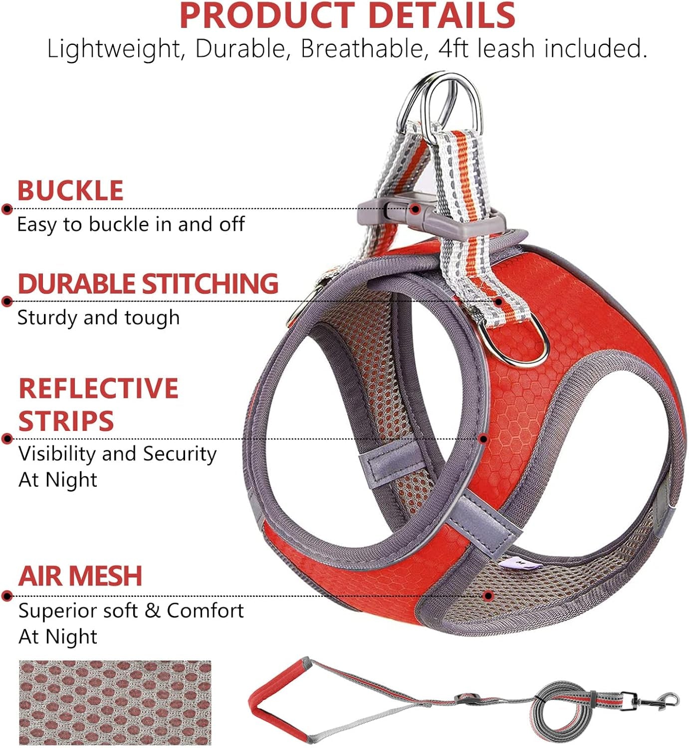 Dog Harness, Dog Harness and Leash Set, Pet Vest Harness, Puppy Cat Vest Harness Escape Proof, Chihuahua Harness, XXS Puppy Harness, Dog Vest Harnesses for Small Dogs Cats (1-RED S)