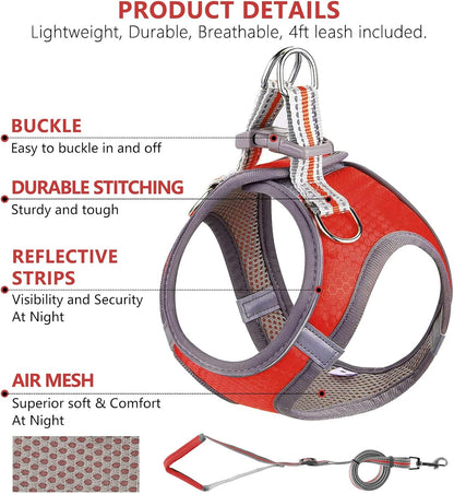 Dog Harness, Dog Harness and Leash Set, Pet Vest Harness, Puppy Cat Vest Harness Escape Proof, Chihuahua Harness, XXS Puppy Harness, Dog Vest Harnesses for Small Dogs Cats (1-RED S)
